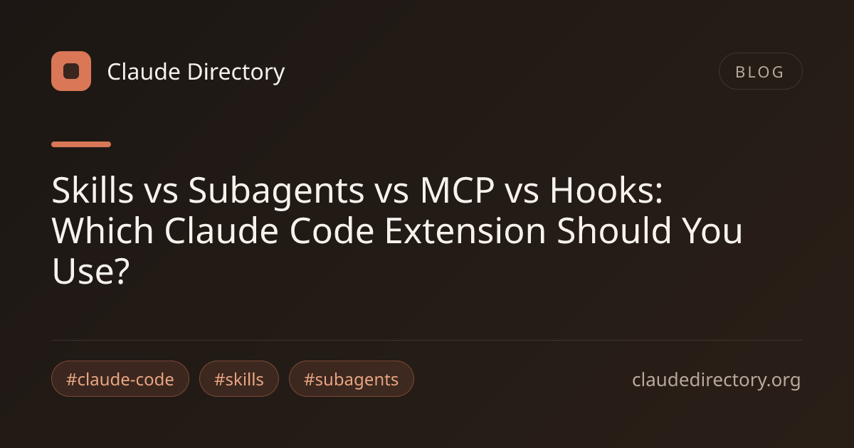 Skills、子智能体、MCP 与 Hooks 对比：应该使用哪种 Claude Code 扩展？